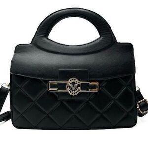 Valentino Orlandi Black Top Handle “V” Lock Handbag — BNWT
